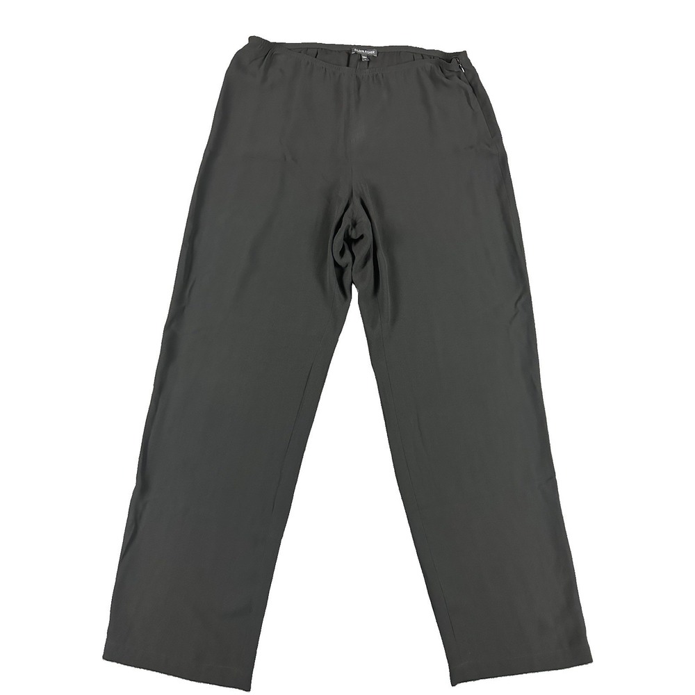 Eileen Fisher Black 100% Silk Side Zip Mid Rise Wide Leg Trousers | Women's M